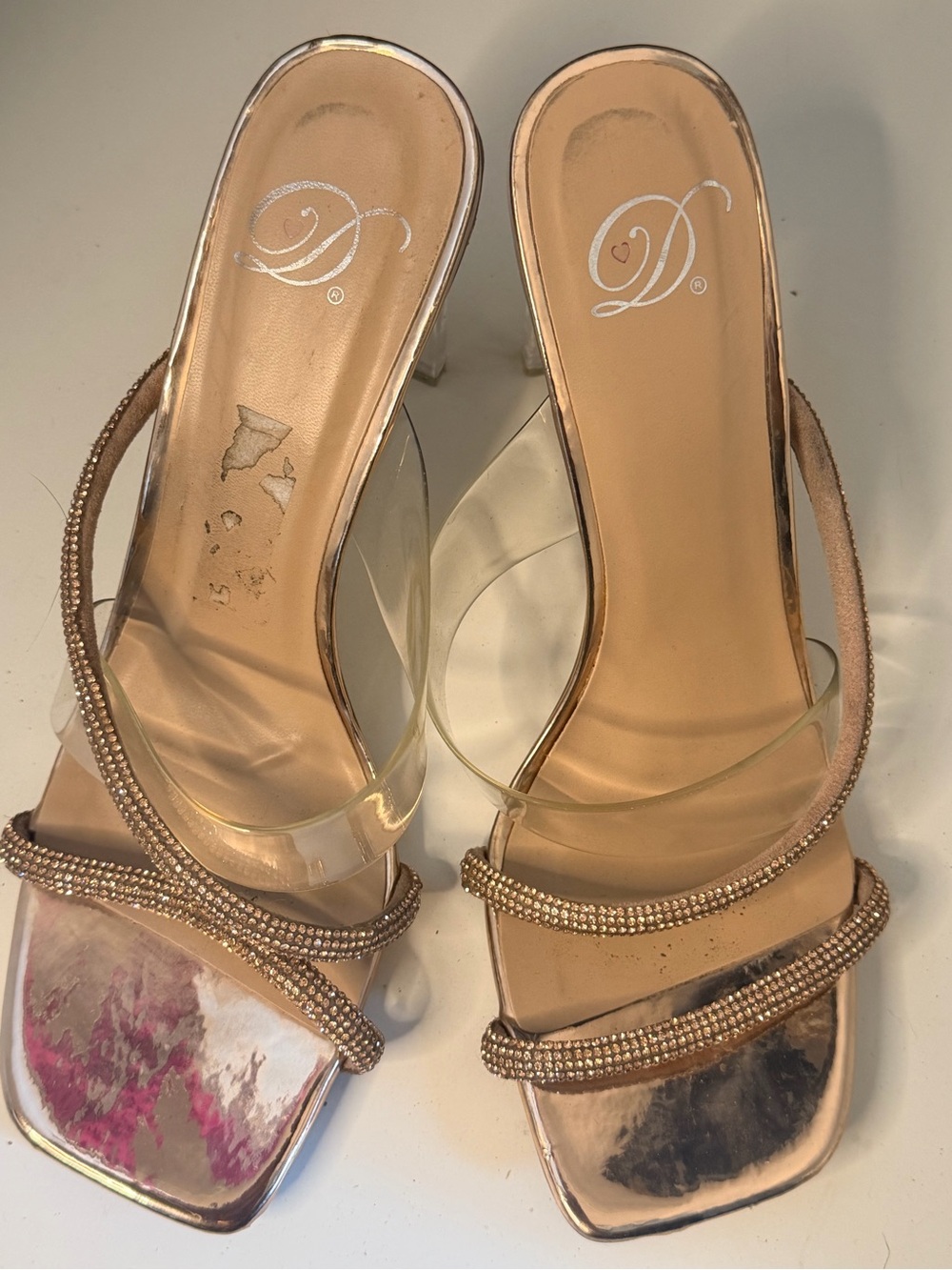 Diva Pink Rose Gold Rhinestone Strap Heels